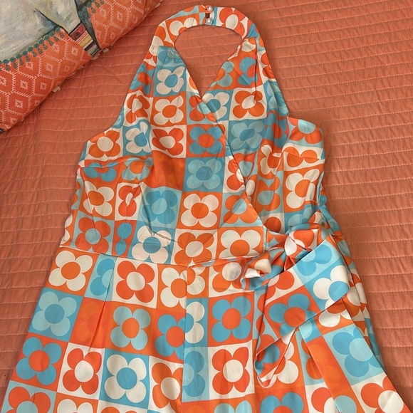 NWT Retro Stage 60s Inspired HALTER COLORBLOCK FLORAL SLEEVELESS JUMPSUIT sz 2XL - Picture 3 of 15